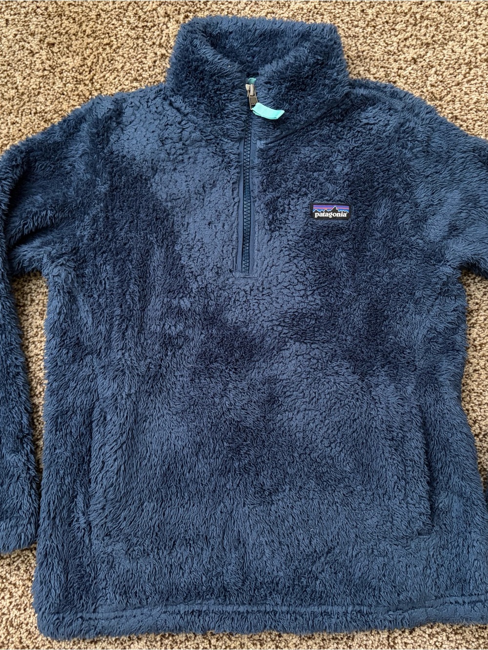 Youth Patagonia Sherpa Fleece Quarter Zip Pullover, Size Small (7-8), Blue